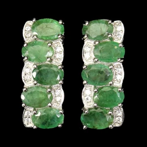 925 Sterling Silver Earrings Oval Emerald 6x4mm Simulated Cz Gemstone Jewelry - Picture 1 of 10