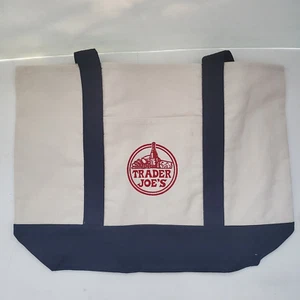 NUEVO BOLSO DE MANO TRADER JOE'S GRANDE DE LONA AZUL MARINO - 20 X 11,5 pulgadas - Imagen 1 de 5
