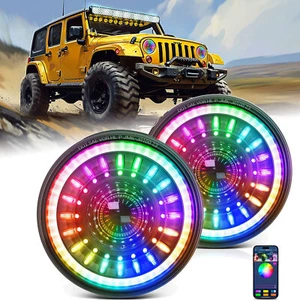 Pair 7'' Inch Round LED Headlights RGB Halo DRL HI/LO For Jeep Wrangler JK TJ LJ - Picture 1 of 20