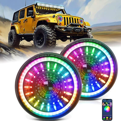 Par de faros LED redondos de 7 pulgadas RGB Halo DRL HI/LO para Jeep Wrangler JK TJ LJ Foto 1 de 4