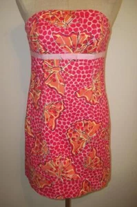 LILLY PULITZER Pink-Orange-Yellow Butterfly Print Strapless Dress  4 - Picture 1 of 7