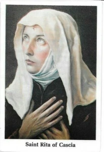 Heilige Karte der Heiligen Rita von Cascia plus Silber oxidierte Medaille der Heiligen Rita 1 Zoll - Bild 1 von 4