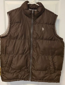 U.S. Polo Assn. Mens Full Zip Thick Puffer Vest Jacket Brown Pockets Large - Picture 1 of 7