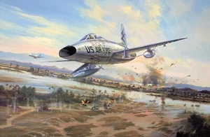 Knights Charge by Simon Atack, aviation art signed by three Vietnam F-100 Pilots - Picture 1 of 3