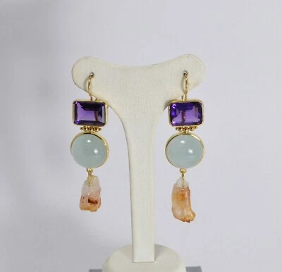 ORECCHINI  ARGENTO 925 DORATO  AMETISTA  ACQUAMARINA  CITRINO GEODI    AGHT 0569 - Immagine 1 di 3