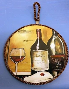 1 Laminated Plastic Wall Plaque with cork back, 7", WINE BOTTLES & GLASS, MT - Picture 1 of 11