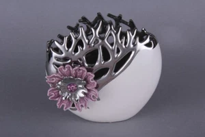 Ceramic Table Vase White Silver with Purple Flower Home Decor Brand New23cm*22cm - Picture 1 of 5