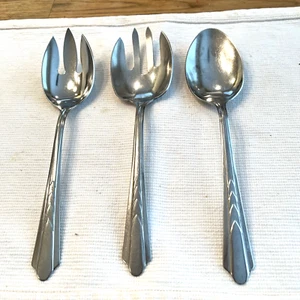 Ekco EKS7 Chevron Stainless Flatware 3 Serving Spoons USA (2 Forked End) 1 Solid - Picture 1 of 5