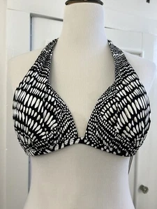 Kenneth Cole Woman's Bikini Swim Top Size 36 B C Push Up Halter Black White Tan - Picture 1 of 10