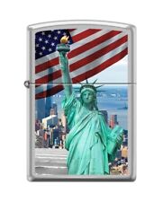 Zippo 9006, USA Flag- Statue of Liberty, Satin Chrome Finish Lighter
