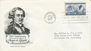 1952 FDC  SC# 1010 Lafayette & Flags of US & France - Picture 1 of 1