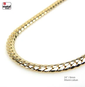 Collana uomo maglia cubana Miami placcata oro giallo massiccio 14 kt catena 24" - Foto 1 di 4