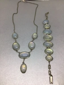Luscious Antique Art Deco Faux Moonstone Necklace- Bracelet Set - Picture 1 of 6