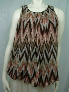 Dress Barn Ladies Shirt Blouse Size S Shamrock Striped Sleeveless Brown - Picture 1 of 6
