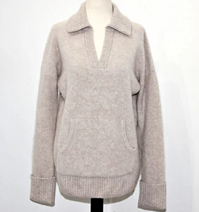 Tahari Boiled 100% 2-Ply Cashmere Polokragen Kängurutasche Pullover in Sand Gr. S - Bild 1 von 12