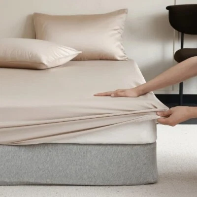 High End Mulberry Silk Fitted Sheet with Elastic Bands Full Around Bed Cover - Image 1 of 4