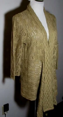 ЖЕНЩИНА в длинный желтовато-коричневый кружевной кардиган надежном свитер женский размер M - Изображение 1 из 4