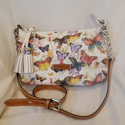 NUEVO SIN ETIQUETAS Cartera de Cuero Cavalcanti Pintada a Mano Estampado de Mariposa Piel de Serpiente Bolso Italia Foto 1 de 4