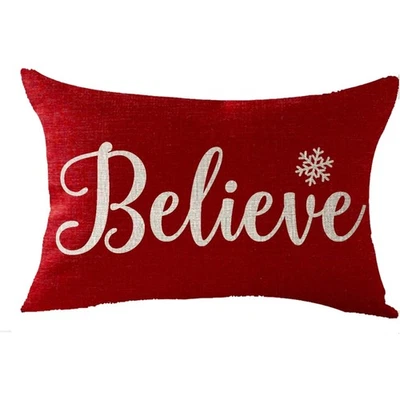 Happy Winter Snowflakes Believe Merry Christmas Throw Pillow Cover Cushion Ca... - Image 1 of 4