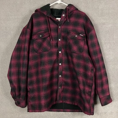 Dickies Jacket Mens XL Red Black Plaid Hooded Fleece Lined Snap Front Flannel - Image 1 of 4