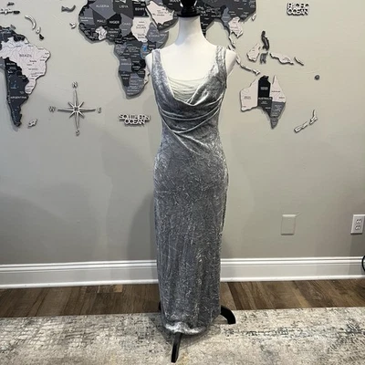 Vestido Vintage Y2K Frágil para XOXO Pequeño Gris Terciopelo Maxi Largo Foto 1 de 4