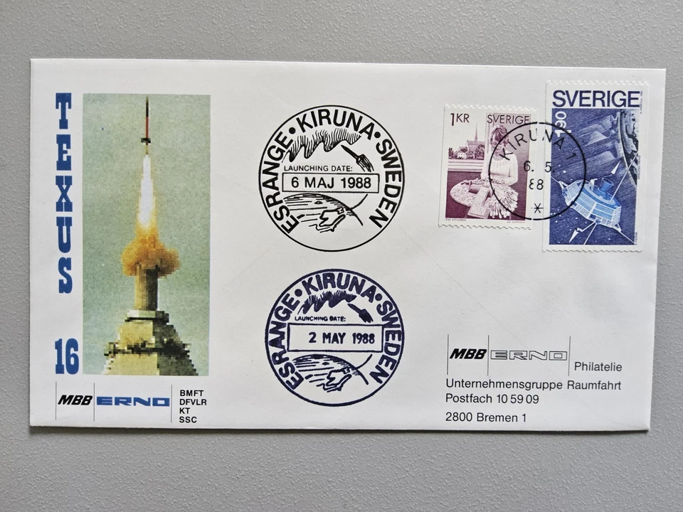 Brief Weltraum Raketenpost Schweden 1988, Kiruna, Unternehmensgruppe Raumfahrt - Bild 1 von 1