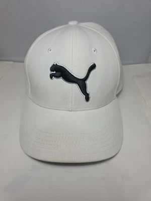 PUMA SE шляпа крышка эластичной гибкий крой S/M белый мужской черный контур логотип - Изображение 1 из 4