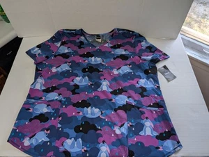 DISNEY Eeyore Women's V-Neck Stretch Pockets Scrub Top Indigo many sizes NEW - Picture 1 of 1