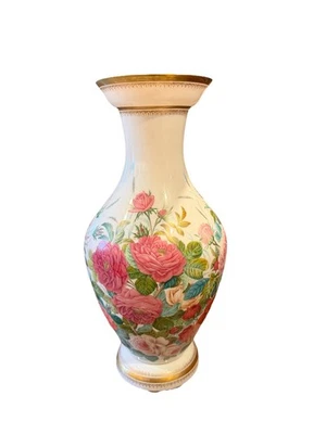 Jarrón grande de vidrio dorado floral de porcelana de hueso altura 19 pulgadas Foto 1 de 4