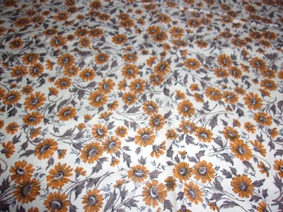 orange daisy grey leaves vtg fabric 3 yds+ 17" X 36" wide cotton fabric quilting - Image 1 of 2