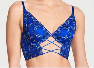 M $84 Victoria's Secret Neon Blue Butterfly Strappy Crop Corset/Bustier BRA - Picture 1 of 7