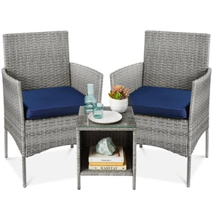 3-Piece Outdoor Wicker Conversation Bistro Set, Space Saving Patio Furniture ... - Picture 1 of 7
