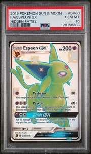 2019 POKEMON SUN & MOON HIDDEN FATES #SV60 FULL ART/ESPEON GX PSA 10 - Imagen 1 de 2