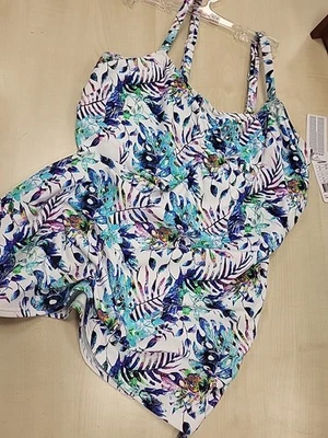 Tankini Oberteil Gr. 42 H NEU SEITLICH REGULIRRBAR BLAU WEISS - Bild 1 von 4