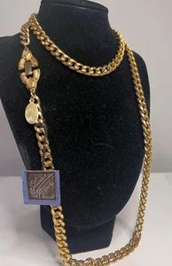 Neu mit Etikett Lucien Piccard goldfarbene Halskette klobige Kette Statement signiert Vintage C7 - Bild 1 von 17
