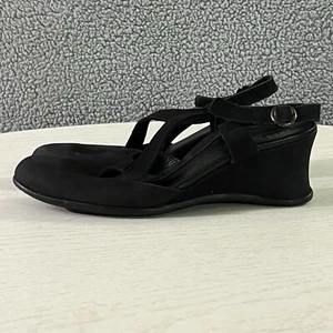 Arche Sandals Womens 40 / 9 Black Leather Strappy Ankle Buckle Wedge Slingback - Picture 1 of 16