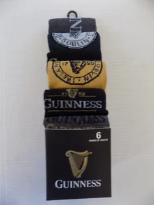 Calze Guinness Crew Uomo 6 Paia Taglia 8 - 12 Poliestere/Spandex NOS NUOVE CON SCATOLA - Foto 1 di 4
