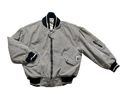 Warehouse Full Zip Bomber Jacket Men's 10 White Black Houndstooth - Image 1 of 4