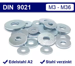Arandelas DIN 9021 acero inoxidable A2 acero galvanizado arandela grande M3-M36 - Imagen 1 de 2