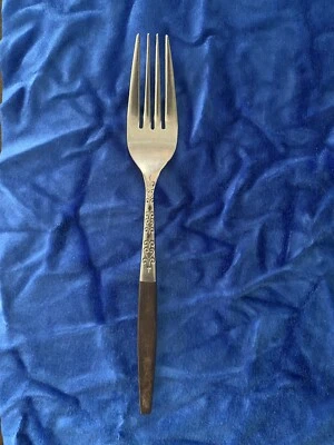 Interpur Stainless Dinner Fork 8" brown synthetic teak wood handle MCM flatware - Image 1 of 4