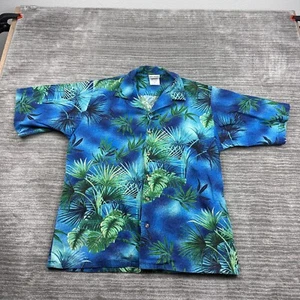 VINTAGE Cintas Shirt Mens Medium Blue Floral Hawaiian Made In USA Camp Hawaiian - Picture 1 of 8