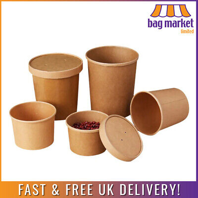Biodegradable Brown Kraft Soup Containers & Lids | Ice Cream/Pots/Tubs/Takeaway • 54.99£