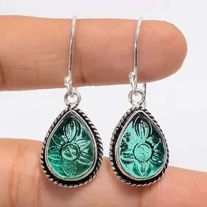 Pendientes hechos a mano de plata 925 con piedras preciosas de apatita verde creados en laboratorio 1,5" ARE-4759 - Imagen 1 de 3