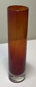 Crate & Barrel Ruby Red Glass Vase Clear Base Excellent Used Condition 7-1/2”