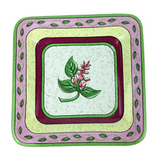 PartyLite Candle Tray Colorful Leaves Plant Pattern Ceramic Square Retired