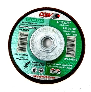 CGW 4-1/2 x 1/8 (3.2mm ASL-36P-BF Type 27 C3 Green Grinding Wheels 49751  - Picture 1 of 4