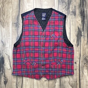 Vintage Gap Plaid Lined Flannel Vest 90s Y2K Clueless Grunge Red Tartan Medium. - Bild 1 von 9