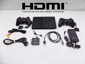 Ps2 Playstation 2 Black Slim Console Bundle + HDMI Converter + 2x Controllers - Picture 1 of 6