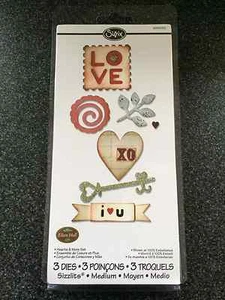 SIZZIX HEARTS & MORE SET 3 MEDIUM SIZZLITS DIES HEART KEY LOVE WEDDING - Picture 1 of 2