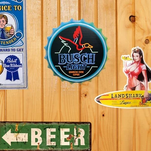 2 Man Cave Large Bottle Cap Hunting Fishing Metal Beer Sign Mancave Bar Decor - Picture 1 of 3